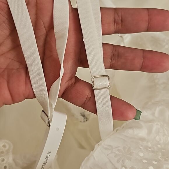 Sunfere Eyelet Embroidery Spaghetti Straps Maxi Dress With Back Slit Large White - Picture 9 of 16